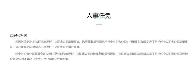 刘加旺任中央汇金副董事长