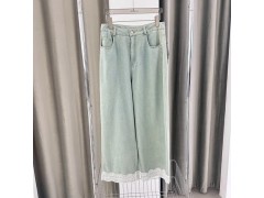 温碧霞代言IRENENA服装时尚百搭显瘦蕾丝蓝色阔腿牛仔裤图2