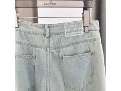 温碧霞代言IRENENA服装时尚百搭显瘦蕾丝蓝色阔腿牛仔裤图3