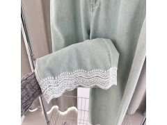 温碧霞代言IRENENA服装时尚百搭显瘦蕾丝蓝色阔腿牛仔裤图4