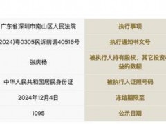 三只羊集团大股东被冻结51万股权 冻结期限三年!(图）